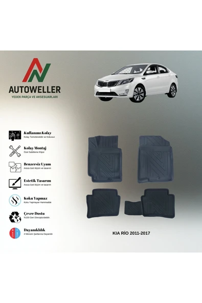 AutoWeller Kio Rio 2011-2017 Havuzlu 3D TPE Oto Paspas Takımı ürün görseli 1