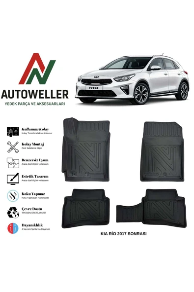 AutoWeller Kia Rio 2017 Sonrası Havuzlu Oto Havuzlu 3D TPE Oto Paspas Takımı ürün görseli 1