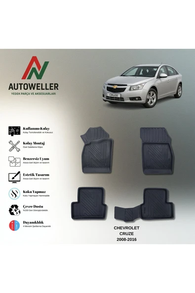 AutoWeller Chevrolet Cruze 2008-2016 Havuzlu 3D TPE Oto Paspas Takımı ürün görseli 1