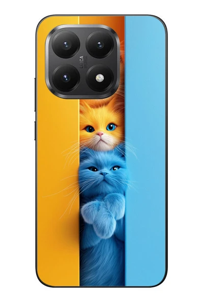 Le Balvo Xiaomi Mi 15T Uyumlu Mavi Sarı Kediler Baskılı Silikon Kılıf ürün görseli 1
