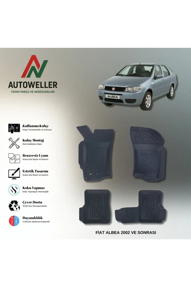 AutoWeller Fiat Albea 2002 Sonrası Havuzlu 3D TPE Oto Paspas Takımı ürün görseli 1