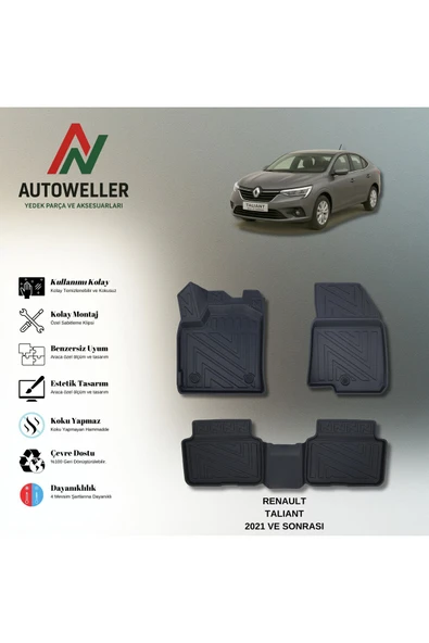 AutoWeller Renault Taliant 2021 Sonrası Havuzlu 3D TPE Oto Paspas Takımı ürün görseli 1