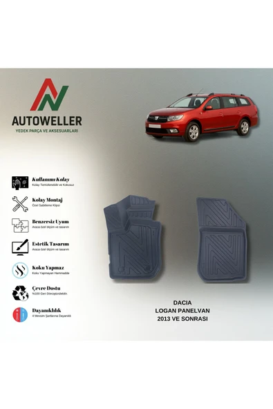 AutoWeller Dacia Logan Panelvan 2013 Sonrası Havuzlu 3D TPE Oto Paspas Takımı ürün görseli 1