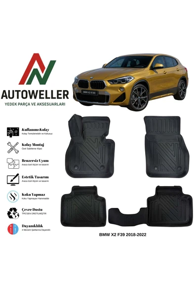 AutoWeller BMW X2 F39 2018-2022 Havuzlu Oto Havuzlu 3D TPE Oto Paspas Takımı ürün görseli 1