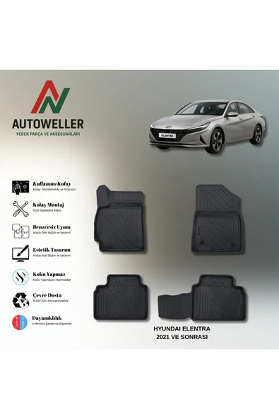 AutoWeller Hyundai Elantra 2020 Sonrası Havuzlu 3D TPE Oto Paspas Takımı ürün görseli 1