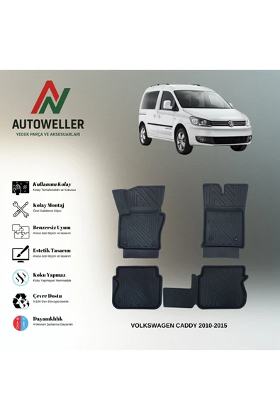 AutoWeller Volkswagen Caddy 2010-2015 Havuzlu 3D TPE Oto Paspas Takımı ürün görseli 1