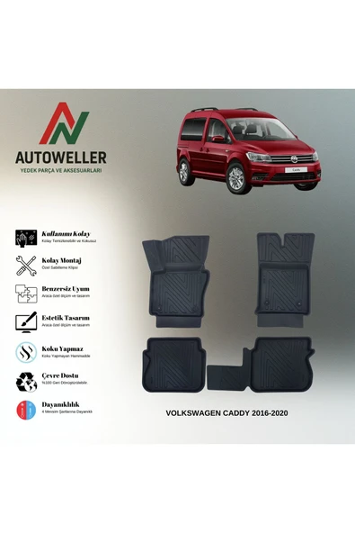 AutoWeller Volkswagen Caddy 2016-2020 Havuzlu 3D TPE Oto Paspas Takımı ürün görseli 1