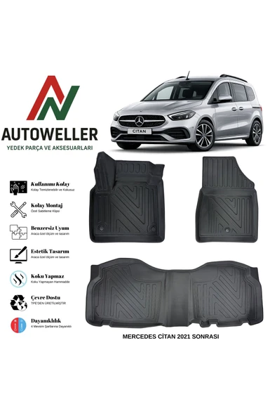 AutoWeller Mercedes-Benz Citan 2021 Sonrası Havuzlu Oto Havuzlu 3D TPE Oto Paspas Takımı ürün görseli 1