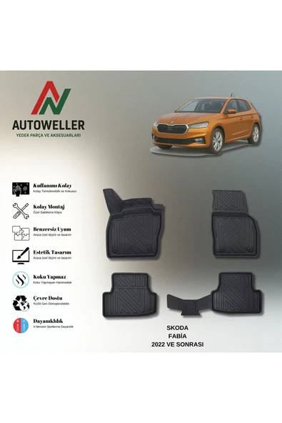 AutoWeller Skoda Fabia 2022 Sonrası Havuzlu 3D TPE Oto Paspas Takımı ürün görseli 1