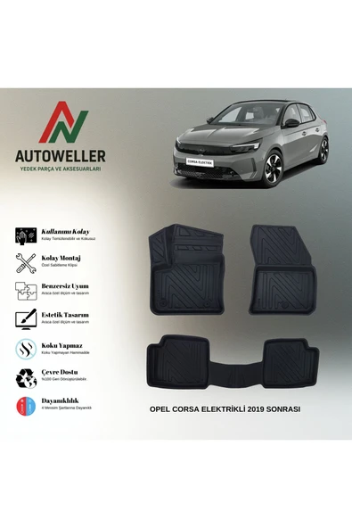 AutoWeller Opel Corsa Elektrikli 2019 Sonrası Havuzlu 3D TPE Oto Paspas Takımı ürün görseli 1