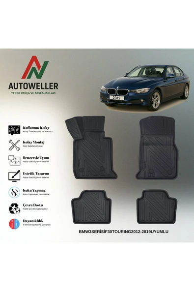 AutoWeller BMW 3 Serisi F31 2012-2019 Touring Havuzlu 3D TPE Oto Paspas Takımı ürün görseli 1
