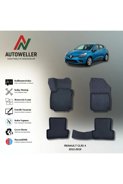 AutoWeller Renault Clio 4 2012-2019 Havuzlu 3D TPE Oto Paspas Takımı ürün görseli 1
