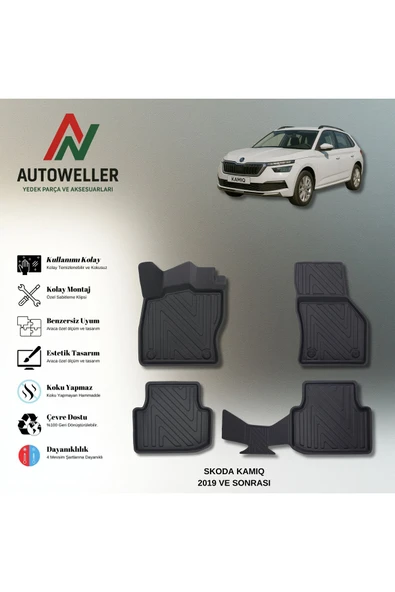 AutoWeller Skoda Kamiq 2019 Sonrası Havuzlu 3D TPE Oto Paspas Takımı ürün görseli 1