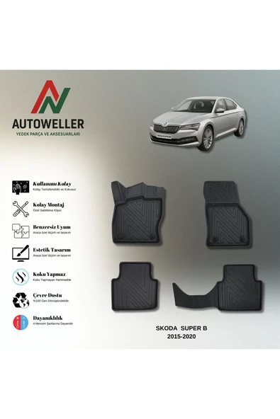 AutoWeller Skoda Superb 2015-2023 Havuzlu 3D TPE Oto Paspas Takımı ürün görseli 1