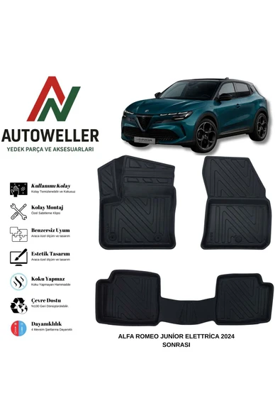 AutoWeller Alfa Romeo Junior Elettrica 2024 Sonrası Havuzlu Oto Havuzlu 3D TPE Oto Paspas Takımı ürün görseli 1