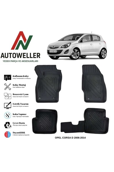 AutoWeller Opel Corsa D 2006-2014 Havuzlu Oto Havuzlu 3D TPE Oto Paspas Takımı ürün görseli 1