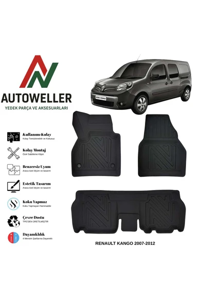 AutoWeller Renault Kangoo 2007-2014 Havuzlu Oto Combi Havuzlu 3D TPE Oto Paspas Takımı ürün görseli 1