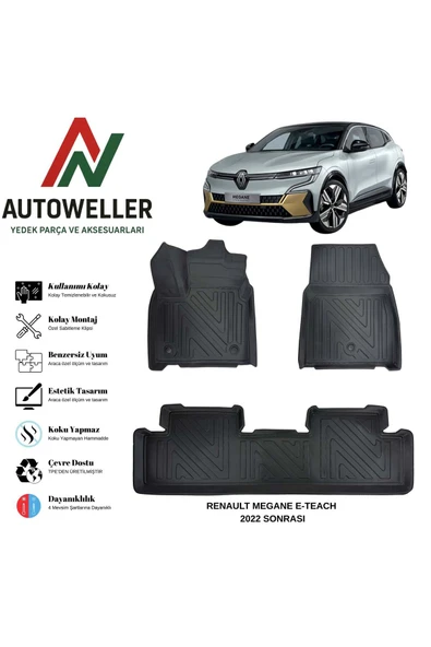 AutoWeller Renault Megane E-Tech 2022 Sonrası Havuzlu Oto Havuzlu 3D TPE Oto Paspas Takımı ürün görseli 1