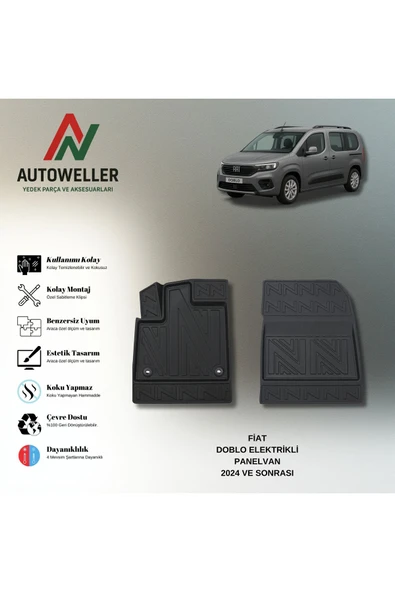 AutoWeller Fiat Doblo Elektrikli Panelvan 2023 Sonrası Havuzlu 3D TPE Oto Paspas Takımı ürün görseli 1