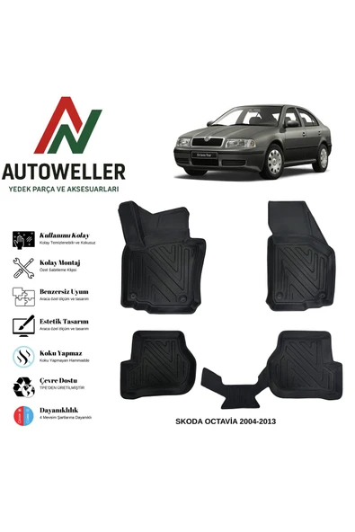 AutoWeller Skoda Octavia 2004-2013 Havuzlu Oto Havuzlu 3D TPE Oto Paspas Takımı ürün görseli 1