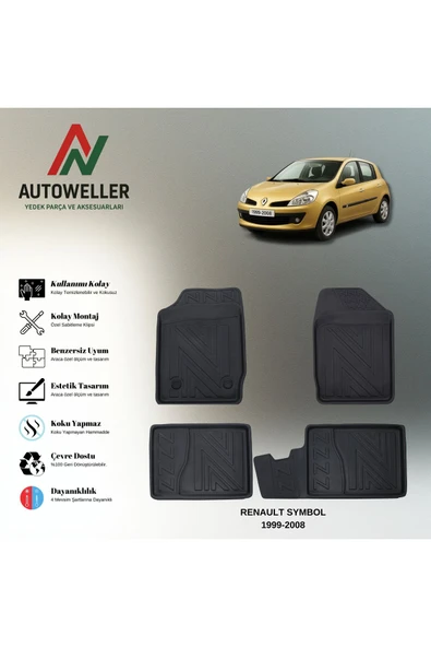 AutoWeller Renault Symbol 1999-2008 Havuzlu 3D TPE Oto Paspas Takımı ürün görseli 1
