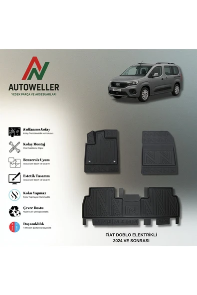 AutoWeller Fiat Doblo Elektrikli 2023 Sonrası Havuzlu 3D TPE Oto Paspas Takımı ürün görseli 1