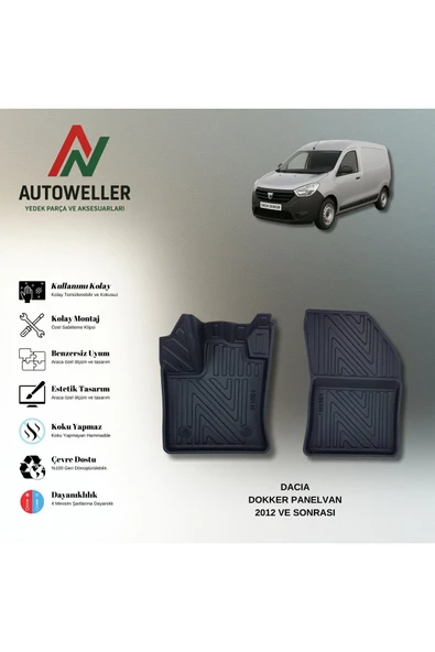 AutoWeller Dacia Dokker Panelvan 2012 Sonrası Havuzlu 3D TPE Oto Paspas Takımı ürün görseli 1