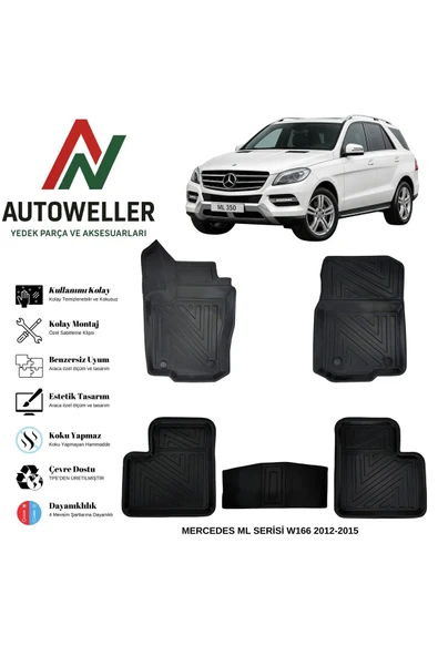 AutoWeller Mercedes-Benz ML Serisi 2012-2015 W166 Havuzlu Oto Havuzlu 3D TPE Oto Paspas Takımı ürün görseli 1