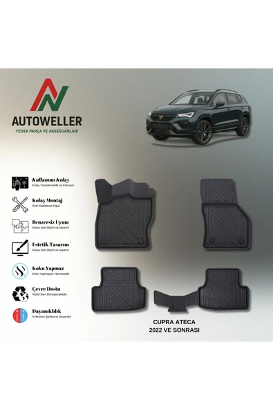 AutoWeller Cupra Ateca 2022 Sonrası Havuzlu 3D TPE Oto Paspas Takımı ürün görseli 1
