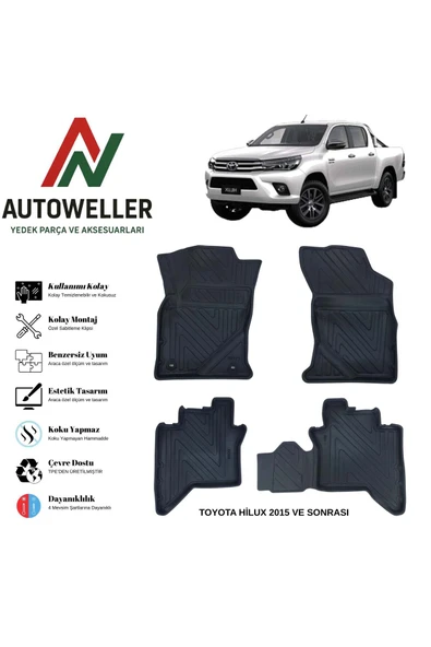 AutoWeller Toyota Hilux 2015 Sonrası Havuzlu Oto Havuzlu 3D TPE Oto Paspas Takımı ürün görseli 1