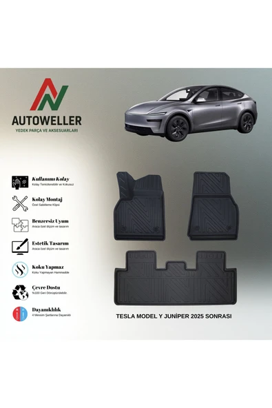 AutoWeller Tesla Model Y ( Juniper ) 2025 Sonrası Havuzlu 3D TPE Oto Paspas Takımı ürün görseli 1