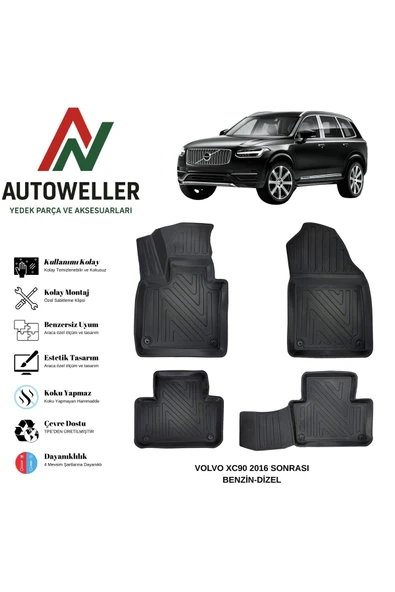 AutoWeller Volvo XC90 2016 Sonrası Havuzlu Oto Benzin & Dizel Havuzlu 3D TPE Oto Paspas Takımı ürün görseli 1