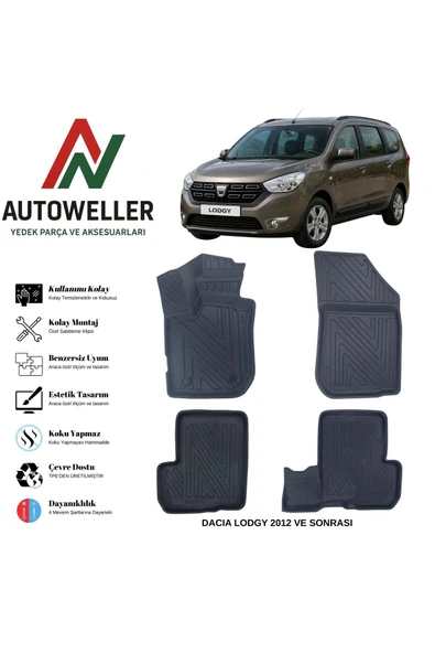 AutoWeller Dacia Lodgy 2012 Sonrası Havuzlu Oto Havuzlu 3D TPE Oto Paspas Takımı ürün görseli 1