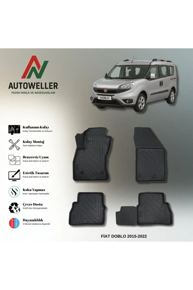 AutoWeller Fiat Doblo 2015-2022 Combi Havuzlu 3D TPE Oto Paspas Takımı ürün görseli 1