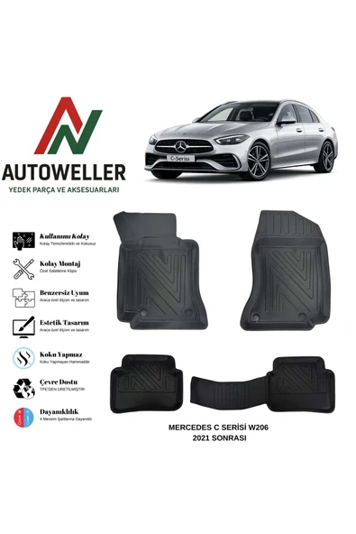 AutoWeller Mercedes-Benz C Serisi 2022 Sonrası W206 Havuzlu Oto Havuzlu 3D TPE Oto Paspas Takımı ürün görseli 1