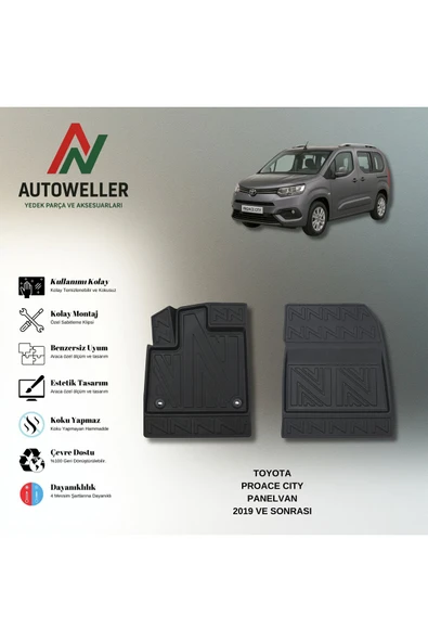 AutoWeller Toyota Proace City 2019 Sonrası Panelvan Havuzlu 3D TPE Oto Paspas Takımı ürün görseli 1
