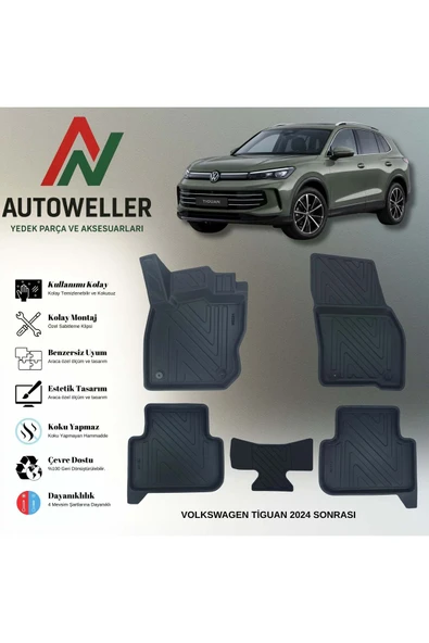 AutoWeller Volkswagen Tiguan 2024 Sonrası Havuzlu 3D TPE Oto Paspas Takımı ürün görseli 1