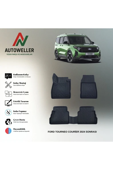 AutoWeller Ford Tourneo Courier 2024 Sonrası Havuzlu 3D TPE Oto Paspas Takımı ürün görseli 1