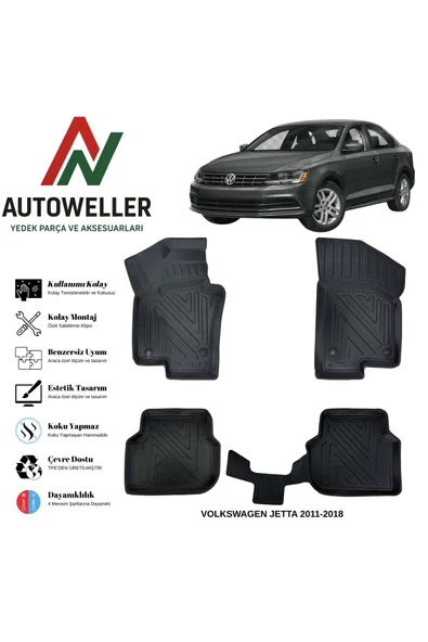 AutoWeller Volkswagen Jetta 2011-2018 Havuzlu Oto Havuzlu 3D TPE Oto Paspas Takımı ürün görseli 1