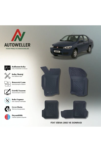 AutoWeller Fiat Siena 2002 Sonrası Havuzlu 3D TPE Oto Paspas Takımı ürün görseli 1