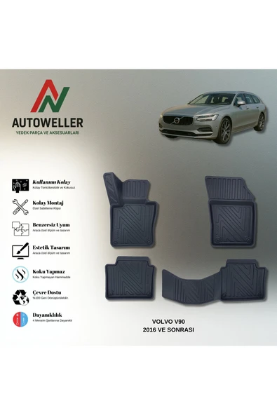 AutoWeller Volvo V90 2016 Sonrası Havuzlu 3D TPE Oto Paspas Takımı ürün görseli 1