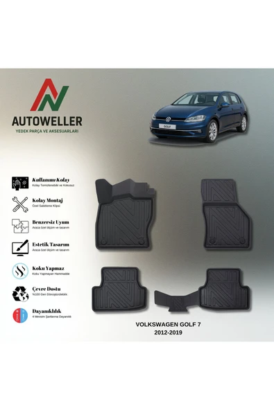 AutoWeller Volkswagen Golf 7 2012-2019 Havuzlu 3D TPE Oto Paspas Takımı ürün görseli 1