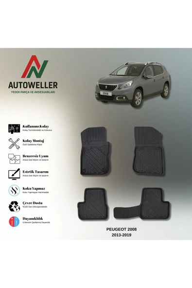 AutoWeller Peugeot 2008 2013-2019 Havuzlu 3D TPE Oto Paspas Takımı ürün görseli 1