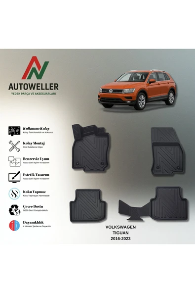 AutoWeller Volkswagen Tiguan 2016-2023 Havuzlu 3D TPE Oto Paspas Takımı ürün görseli 1