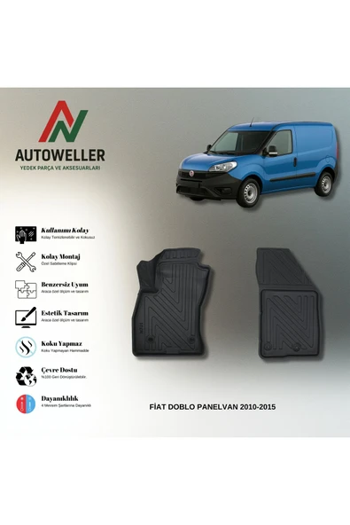 AutoWeller Fiat Doblo 2010-2015 Panelvan Havuzlu 3D TPE Oto Paspas Takımı ürün görseli 1
