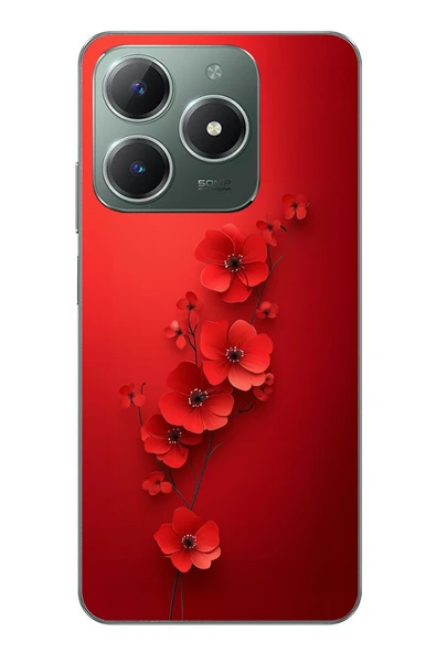 Le Balvo Realme C61 Uyumlu Kırmızı Kardelenler Baskılı Silikon Kılıf ürün görseli 1