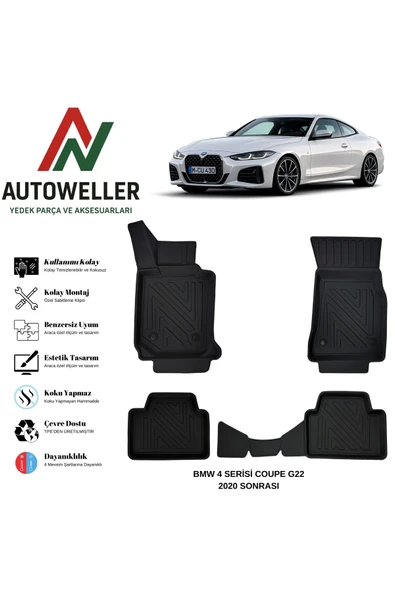AutoWeller BMW 4 Serisi Coupe G22 2020 Sonrası Havuzlu Oto Havuzlu 3D TPE Oto Paspas Takımı ürün görseli 1