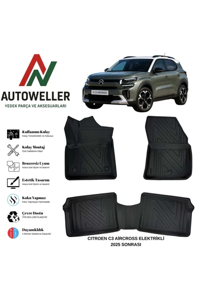 AutoWeller Citroen C3 Aircross 2025 Sonrası Havuzlu Oto Elektrikli Havuzlu 3D TPE Oto Paspas Takımı ürün görseli 1