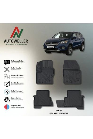 AutoWeller Ford Escape 2013-2019 Havuzlu 3D TPE Oto Paspas Takımı ürün görseli 1