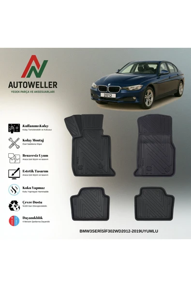 AutoWeller BMW 3 Serisi F30 2012-2019 2WD Havuzlu 3D TPE Oto Paspas Takımı ürün görseli 1